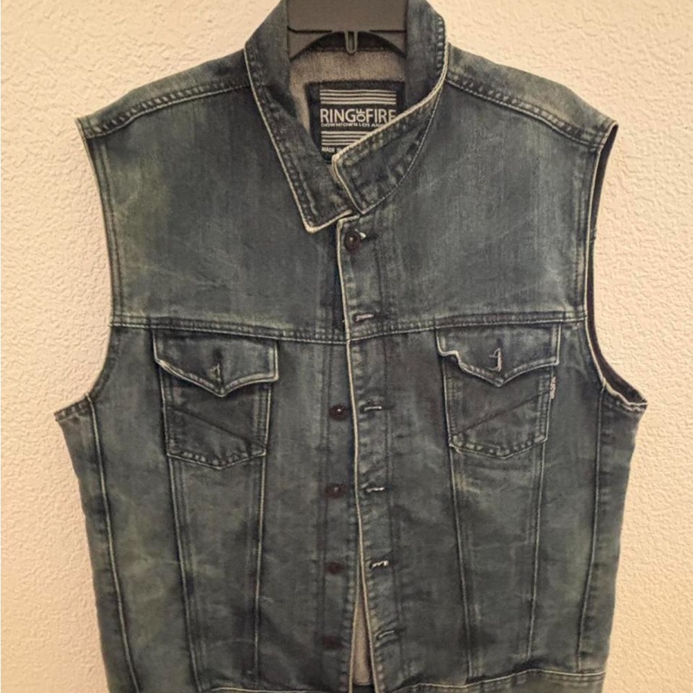 Ring of Fire American Flag Men's Denim Vest